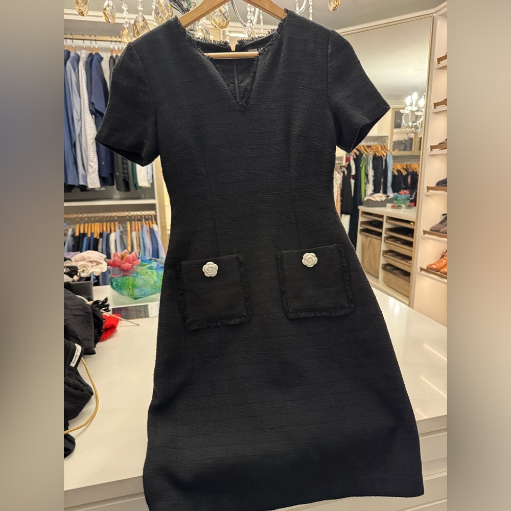 Karl Lagerfeld Black Fringe Detail Dress